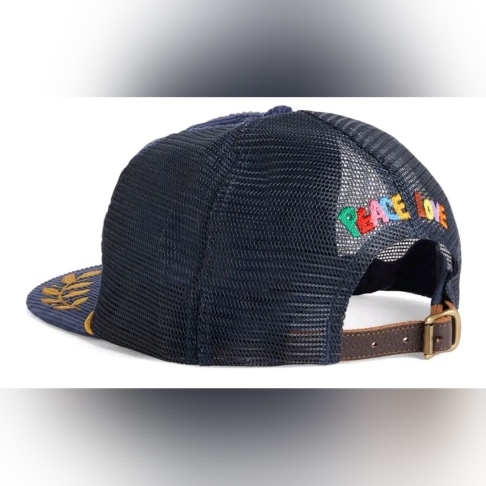 Polo Ralph Lauren Navy Corduroy PEACE LOVE DOVE Trucker Baseball Cap Hat - Picture 3 of 9